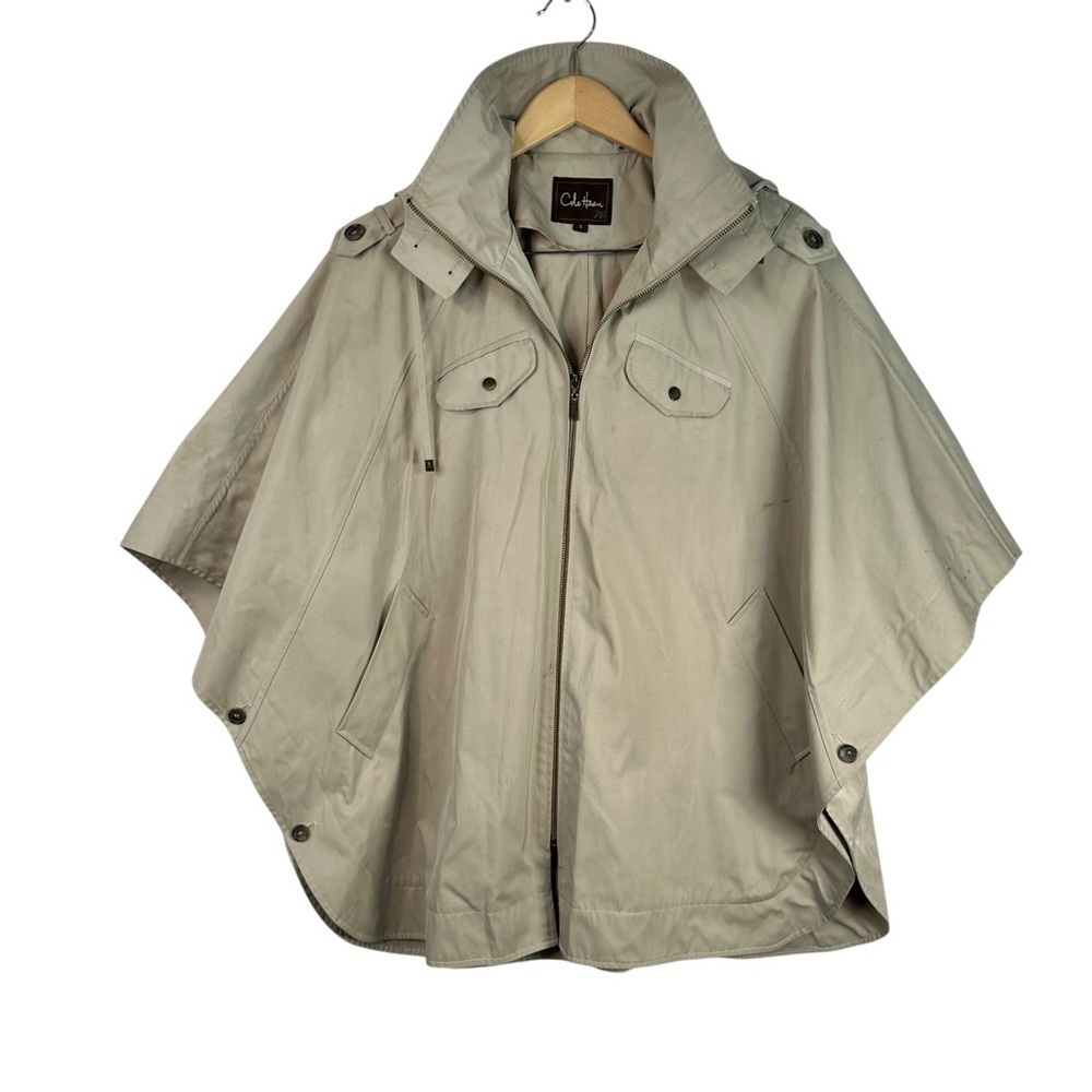 Cole Haan Beige Hooded Cape Cloak Rain Jacket Hooded Full Zip Neutralcore Casual